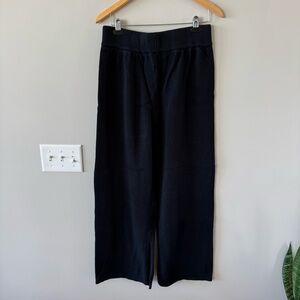 Pistola Wide Leg Black Knit Sweater Pants with Slit - Stretch Waist